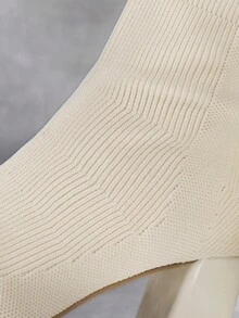 Botas De Punto Para Mujer Con Punta Cuadrada Y Estilo De Moda - Beis - Ver 3