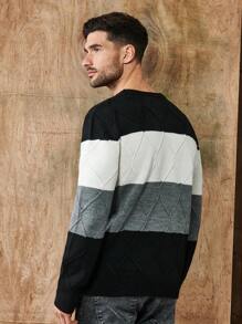 SHEIN Cottnline Men Color Block Argyle Knit Sweater - Black - View 6