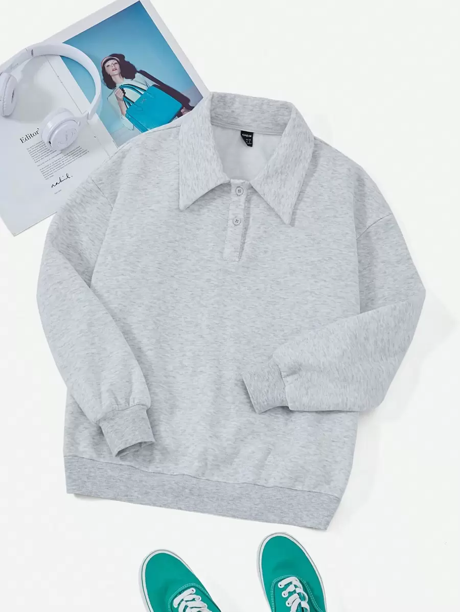 SHEIN EZwear Sunflower & Letter Graphic Drop Shoulder Sweatshirt - Light Grey - View 1