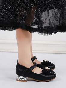 Girls' Shoes, Autumn New Arrival, Children's Soft Bottom Flower & Rhinestone Decor Shoes - Black - View 2