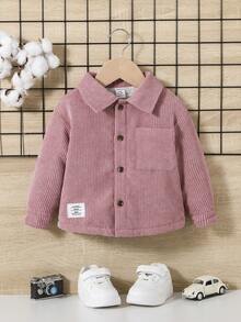 SHEIN 男嬰字母補丁細節毛絨內襯燈芯絨襯衫 - 藕粉色 - 查看 7