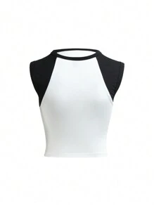 SHEIN BASICS Top tank crop de dos tonos - Blanco - Ver 2
