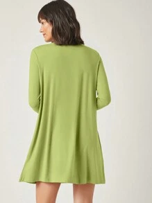 SHEIN BASICS Cổ giả Váy  thun Chất rắn - Màu xanh Ô liu - Xem 2