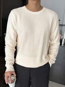 DAZY Nam Chất rắn Vòng cổ Áo len - Màu be - Xem 4