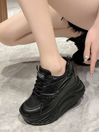 Zapatillas de cuña con suela gruesa para baile, de color negro, para mujer, para otoño/invierno