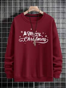 SHEIN Cottnline Men 1pc Christmas Print Drop Shoulder Sweatshirt - Red - View 3