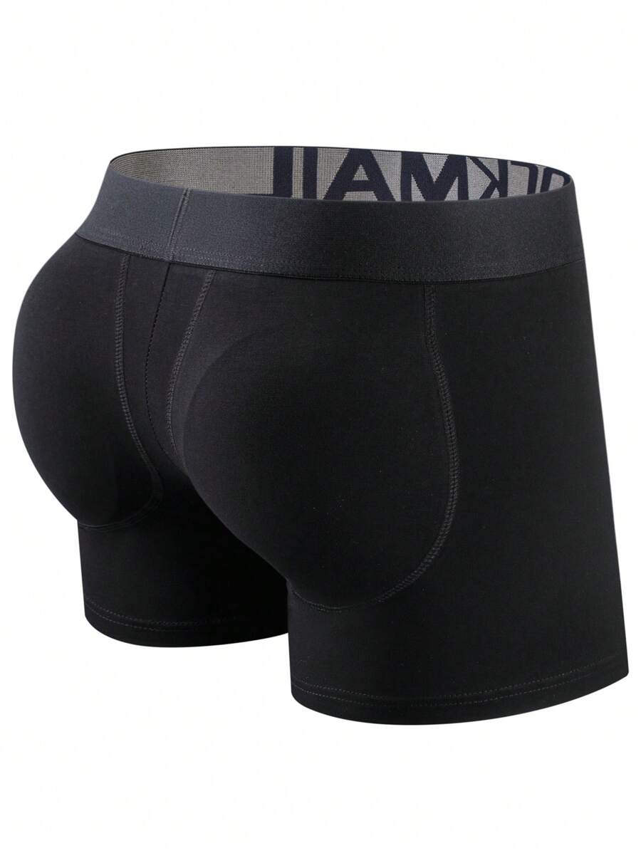 Men Letter Tape Waistband Contrast Tape Boxer Brief - Black - View 1