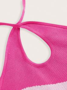 SHEIN EZwear Hai âm Dây Knit ngọn - Màu Hồng Tươi - Xem 3