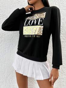 EURMUSE Long Sleeve Oversized Streetwear Sweatshirt With Letter Print - Black - View 5