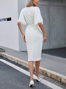 SHEIN Privé Solid Butterfly Sleeve Fitted Dress