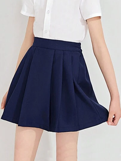 Tween Girls' Sporty Skateboarding Solid Color Skirt With Elastic Waist And Pleats, Suitable For School Uniform Or Performance