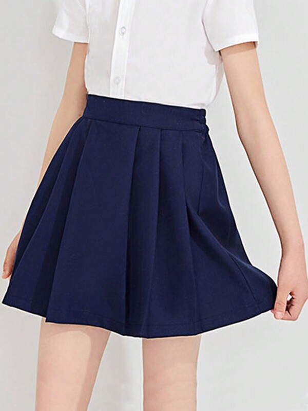 Falda de unicolor con cintura elástica y pliegues, de estilo deportivo para chicas preadolescentes, adecuada para uniformes escolares o actuaciones