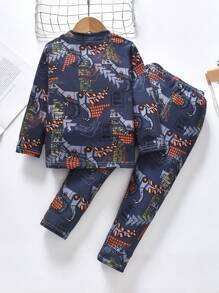 Young Boy Dinosaur Print PJ Set - Grey - View 2