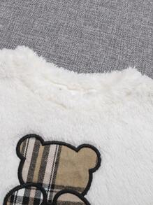 SHEIN Young Girl Casual Fleece Round Neck Sweatshirt And Grid Pattern Elastic Cuff Long Pants - Multicolor - View 6