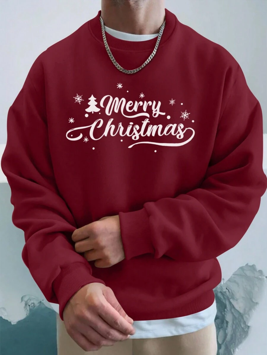 SHEIN Cottnline Men 1pc Christmas Print Drop Shoulder Sweatshirt - Red - View 1
