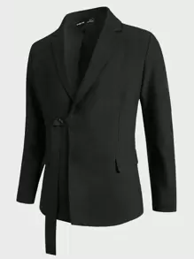 Manfinity VCAY 男士素色單釦西裝外套 - 黑色 - 查看 4