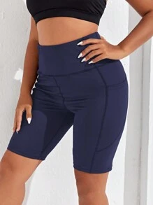 大碼高彈力寬版腰帶運動短褲帶手機袋 - 藏蓝色 - 查看 4