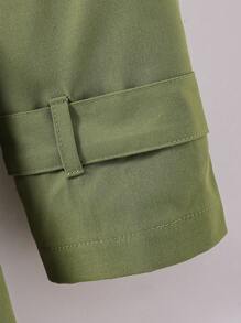Tween Boy Double Breasted Belted Trench Coat Without Sweater - Army Green - View 5