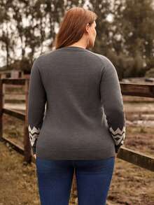 EMERY ROSE 大碼鋸齒圖案插肩袖套頭毛衣 - 灰色 - 查看 2