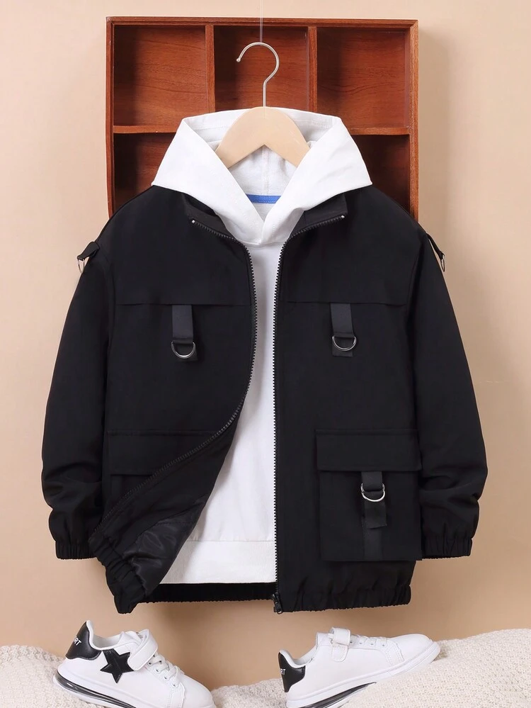 Tween Boy Flap Pocket Zip Up Buckle Detail Padded Coat