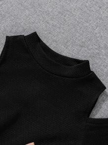 SHEIN Young Girl Floral Pattern Mesh Overlay Cold Shoulder Belted Dress - Multicolor - View 6