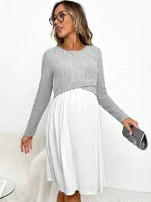 SHEIN 孕婦雙色二合一哺乳洋裝 - 黑與白 - 查看 3