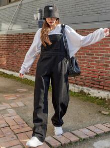 DAZY Slant Pocket Denim Dungarees Without Sweatshirt - Black - View 3