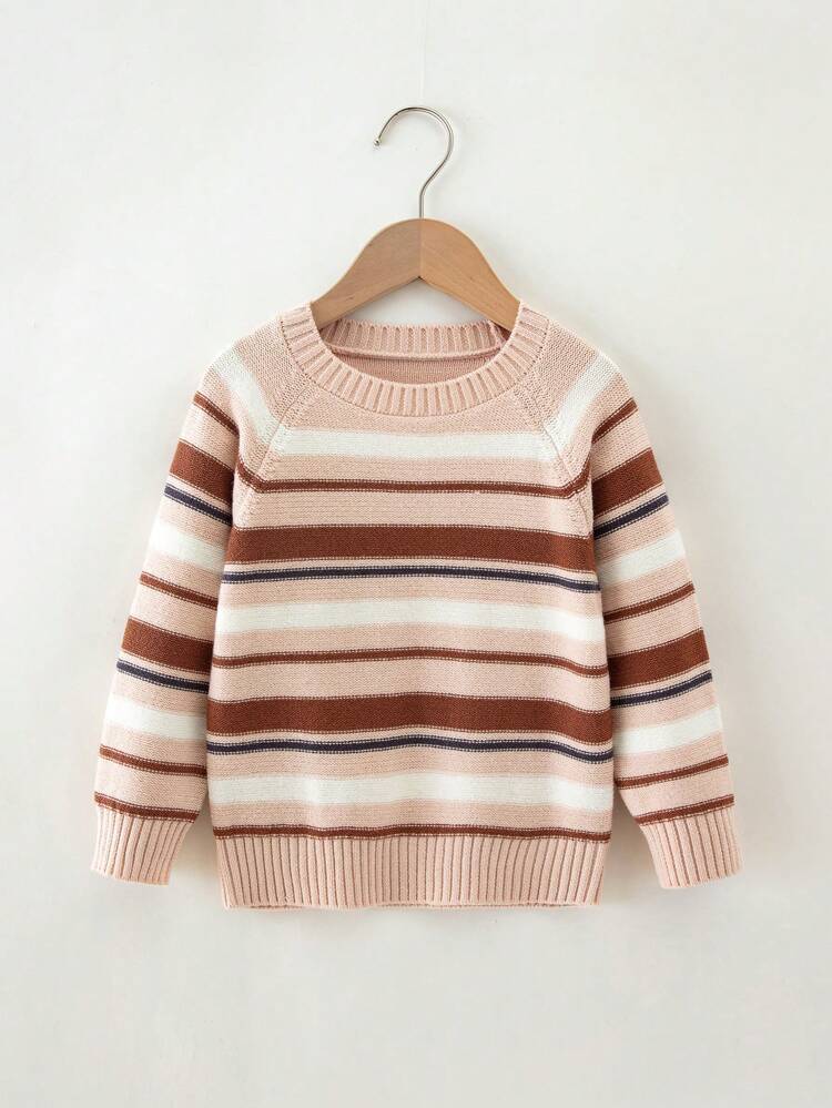 Young Boy Striped Pattern Raglan Sleeve Sweater