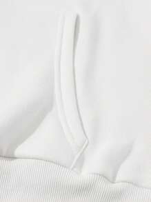 SHEIN EZwear Plus Slogan Graphic Kangaroo Pocket Drawstring Thermal Hoodie, For Winter - White - View 3