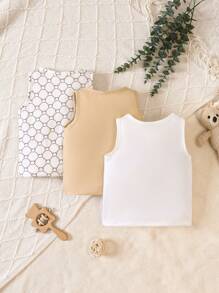 男嬰3入組熊和字母圖案背心上衣 - 杏色 - 查看 2