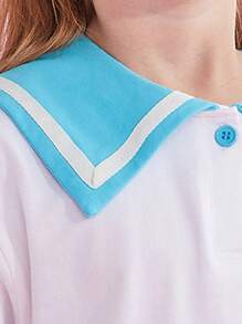 青少年女孩水手領T恤和撞色滾邊短褲