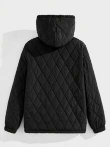 GENTILAND Men Thermal Lined Drawstring Hooded Quilted Padded Coat, For Fall Winter - Black - View 2