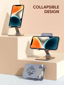 JMMO 手机支架铝制，硅胶防滑可调节折叠手机支架，适用于办公桌旅行、办公桌配件 - 銀色 - 查看 3