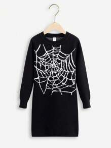 SHEIN Ragazza Tween Abito maglione con modello ragnatela
