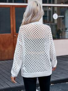 SHEIN Essnce Hollow Out Zip Up Drop Shoulder Bomber Jacket - Beige - View 2