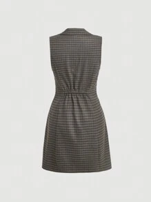 SHEIN MOD In kẻ sọc Đôi ngực Đầm Without Tee - Cà phê nâu - Xem 2