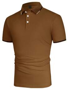Manfinity Homme Men Contrast Trim Polo Shirt - Coffee Brown - View 3