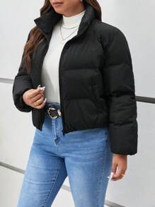 SHEIN Frenchy Áo khoác có đệm kéo khóa cho mùa đông - màu đen - Xem 3