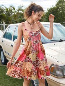 Soleia Vestido de tirantes con estampado de retazo