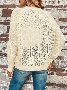 SHEIN LUNE Nút phía trước Áo len Mở Without Tee - Màu be - Xem 2