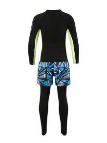 SHEIN Tween Boy Geo & Letter Graphic Raglan Sleeve Active Top & Pants - Multicolor - View 7