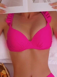 Viền Ruffle Push-Up Áo bikini - Màu Hồng Tươi - Xem 6