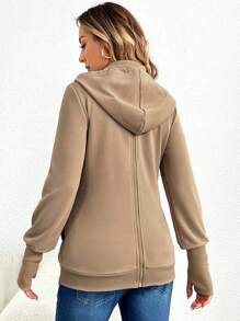 SHEIN Áo khoác nỉ 3 trong 1 có khóa kéo, xếp ly dành cho bà bầu, thích hợp để địu bé. - Màu Khaki - Xem 2