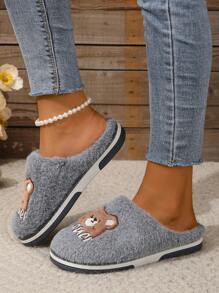 Của phụ nữ Đúng mốt Thoải mái Chóp giầy tròn Xám Nhà  Giày dép Với Dễ thương Gấu Đầu Yếu tố , Hai lớp Hai âm Chống trượt Dày Đế - Xám - Xem 5