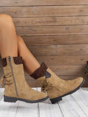 女士 2022 年秋冬新款粗跟骑士靴，褶皱设计，大周长，两用长靴，粗底，仙女风格，适合宰牲节和古尔邦节，适合大脚