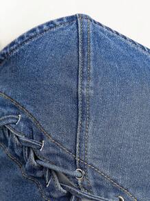 Denimoi 牛仔系带抹胸 & 短裙两件套 - 中等水洗藍 - 查看 7