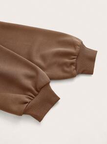 SHEIN EZwear 字母貼布二合一運動衫 - 咖啡棕 - 查看 3