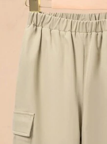 SHEIN Tween Boy Flap Pocket Side Cargo Pants - Khaki - View 5