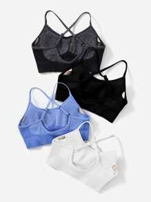 SHEIN Yoga Basic 4 Stücke Sport BH mit hoher Dehnung, Criss-Cross hinten,