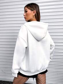 SHEIN Unity Letter Graphic Drop Shoulder Zip Up Hoodie - White - View 2